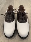 Footjoy Men   s White brown Leather Icon Golf Spikes Shoes - Size 7 5