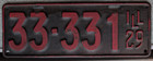 Illinois 1929 License Plate Original     Great Number    33-331    