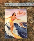 Aloha Surfing Sticker - Surfer Girl Waves Hawaii Islands Tropical Vintage Look