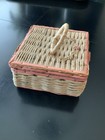 Vintage Wicker Small Sewing Basket Pink Satin Tufted Lining Read