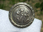 Vintage Antique French White  iris Flowers decorative Rim  Metal Picture Button