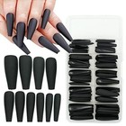  100pcs Coffin Fake Nails Full Cover Long Press On Nails Pure Color Matte Black