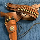 Handmade Leather Single Rig  Western Cowboy Holster And Cartridge Belt For Us