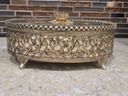 Vintage Gold Gilt Ormolu Filigree Hollywood Regency Lidded Glass Vanity Jewelry