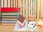 Luxury Retro Bookends Set Of 2 Padded Metal Organizer Stands White Decor