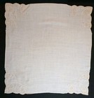 Vintage Large Linen Hanky White Embroidery Scalloped Edge Bridal Heirloom