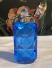 Antique Faceted Blue Glass Perfume Bottle W Hinged Lid   Inserted Glass Stopper