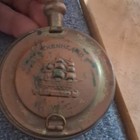 Nautical Sailing Ship Round Hinged Metal Box W  Wooden Handle Brown brass