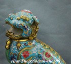 Old China Cloisonne Bronze Gilt Fengshui Dragon Lion Incense Burner Censer Pair