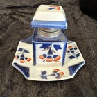 Vtg Gaudy Welsh Dutch Art Pottery Inkwell Desk Dip Pen Ink Well England 1900   s