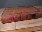 Antique Leather Ledger Filled Grocer Book Large Vintage 1860s clippings