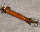 Vintage Antique Fishing Lure Primitive Painted Metal With Sewn Leather Body Rare