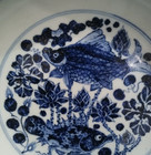 Rare Chinese Collectable Art Hand Blue White Porcelain Fish Plate
