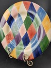 Tabletops Unlimited Carnival 12 5  Dinner Plate Harlequin Diamond Hand Painted