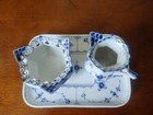 Royal Copenhagen Blue Fluted Full Lace Open Sugar And Creamer Set   Plain Tray