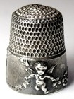 Antique Simons Bros  Sterling Silver Thimble     cupid     Cherubs   Flowers  C1910s