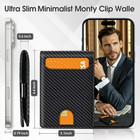 Men Slim Carbon Fiber Wallet Rfid Blocking Money Clip Bifold Minimalist Black