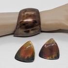 Vintage Copper Enamel Cuff Bracelet 2  Earrings Set Fire Painted Brushstroke Mcm