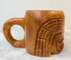 Vintage Wood Mug Hand Carved Miniature Cup Tribal Tiki Head Polynesian W handle