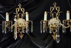 Pair Of Vintage 2-light Cast Brass   Crystal Wall Sconces - Moe Lighting