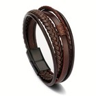 Men Bracelet Gift Raided Leather Bracelet Multi-layer Magnetic  19cm Black Brown