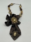 Handcrafted  Brown Tan Gold Neck Tie Necklace Women   s One-of-a-kind Design