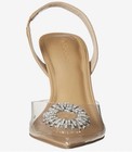 The Drop Clear Beige Rhinestone Slingback Stiletto Heels Pointed Toe 9 5