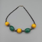 Tribal Trade Bead Glass Hematite Necklace 19  Vintage Estate Boho Funky Chunky