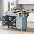 Drop-leaf Kitchen Island Trolley Cart With Storage Cabinet With5 Wheels 2 Drawer