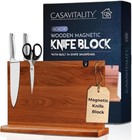 Acacia Wood Magnetic Knife Block 14 X 10  - Double Sided Magnets With Sharpener
