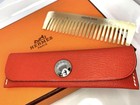 Hermes Paris Buffalo Horn Hair Comb Orange Pouch Case Luxury Vintage Accessory