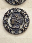 6 Antique Victorian Pierced Brass Classical Woman Head Bust Profile Button