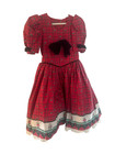 Vtg  Red Plaid Bunny Halo Holly Christmas Pinafore Dress Girl Size 6x-7 Handmade