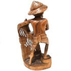 Vtg Antique Asian Carved Wood Old Fisherman Sculpture Statue Figurine Bust 13 5 