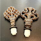 Set 2 Vintage Glass Decanter Bottle Ornate Cast Iron Stopper Spanish Revival 10 