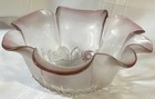 Vintage Mikasa Rosella Pink Frosted Glass 11    Ruffled Floral Serving Bowl Footed