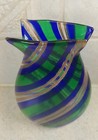 Venini Italy Gio Ponte Striped Glass Bag Vase Green Blue Aventurine Stripe Swirl