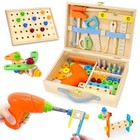Kids Tool Set With Electric Drill  55 Pcs Toddler Tool Set Incl Tool Box  Wooden