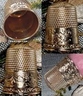 Antique English Victorian To Edwardian 14k Gold Sewing Thimble  Engraved House