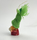 Vtg Small Wooden Christmas Ornament Hand Painted Girl Red Hair Green Hat Drum