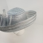 Womens Silver Metallic Flower Wide Brim Formal Sunday Church Derby Hat Vtg