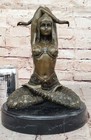 Hand Made Lady Yoga Meditation Bronze Sculpture Art Deco Marble Base