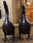 2 Vintage Cast Metal Geese Painted Bronze Goose Duck Statue 10    11  Tall 8 2lb