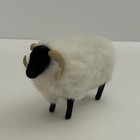 Vintage Flocked White Wool Ram Sheep With Large Horns Figurine 2 75  Tall