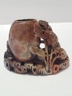 Vintage Chinese Hand Carved Soapstone Inkwell   Vase Brush Pot Floral