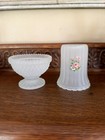 Vintage Fairy Lamp Satin Frosted Glass Ribbed With Pink Roses Floral 6 25  Tall
