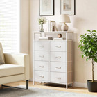 Stylish 8-drawer Dresser With Open Shelf  Sturdy Metal Frame  White Finish