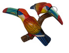 Red Toucans Hanging Art Arfican Jungle Wood Tropical Hand Carved Painted Wall