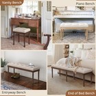44  French Tufted Upholstered Ottoman Bench Carved Dark Wood Legs Linen Bedroom