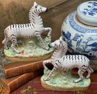 Stunning Large Antique 19c English Staffordshire Zebra African Equine Pair 8 25   